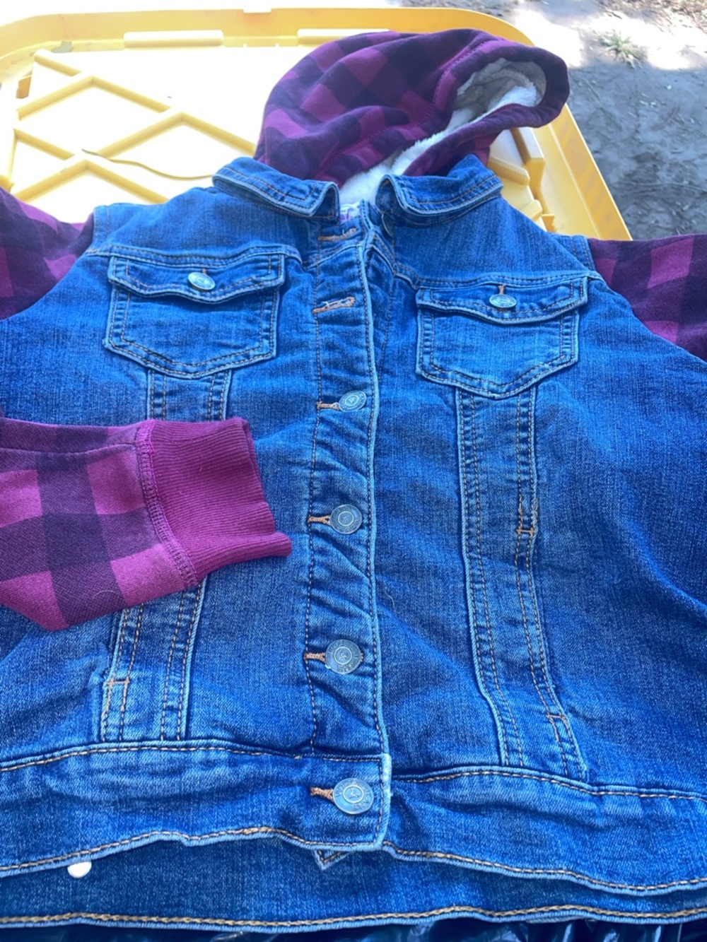 Vigoss Blue Denim Jacket with Plum Hood
